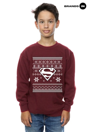 Brands In Burgundy DC Originals Christmas Knit Superman Boys Burgundy Sweatshirt (K34298) | £25