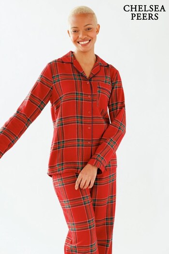 Chelsea Peers Red Organic Cotton Button Up Long Pyjama Set (K34418) | £45