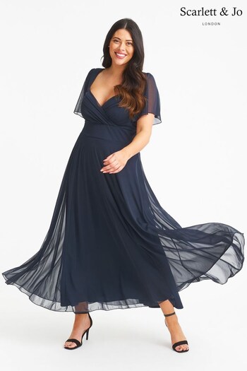 Scarlett & Jo Navy Blue Curve Bolero Wrap Bodice Maxi Dress (K34454) | £85