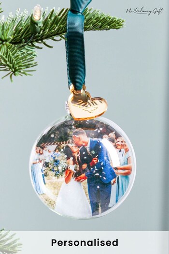 Personalised Couple's Photo Bauble with Gold Mirror Charm by No Ordinary Gift (K34472) | £28