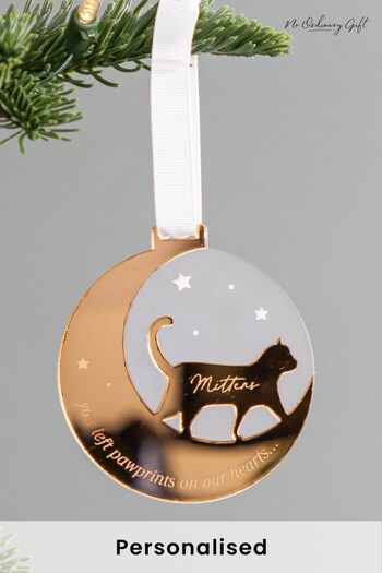 Personalised Metallic Mirror Cat and Moon Silhouette Layered Decoration by No Ordinary Gift (K34582) | £20