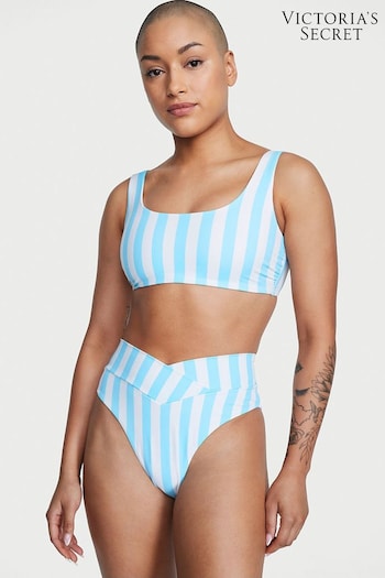 Victoria's Secret Aqua Blue Cabana Stripe High Waisted MixandMatch Crossover HighWaist Bikini Bottom (K34848) | £24