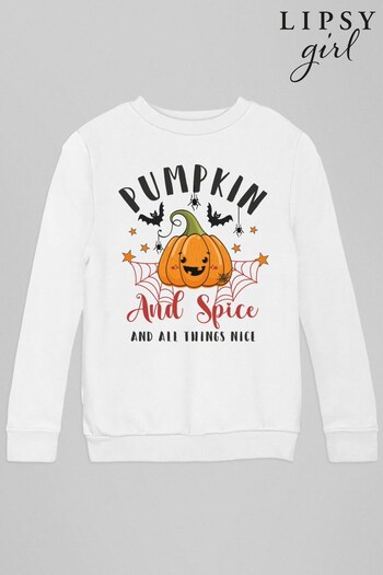 Lipsy White Halloween Pumpkin Spice Kids Sweatshirt (K34921) | £23