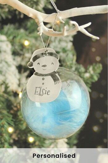 Personalised Snowman Acrylic Blue Feather Bauble by PMC (K34976) | £10