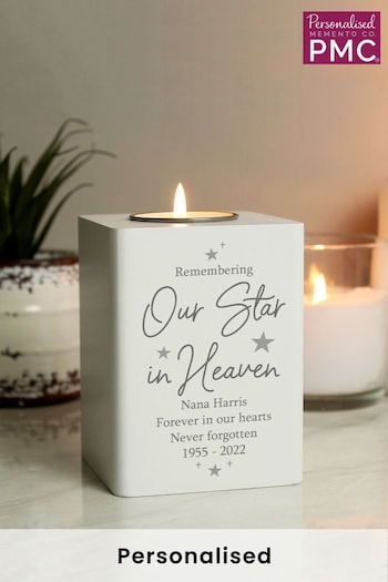 Personalised Our Star In Heaven White Wooden Tea Light Holder by PMC (K34978) | £15