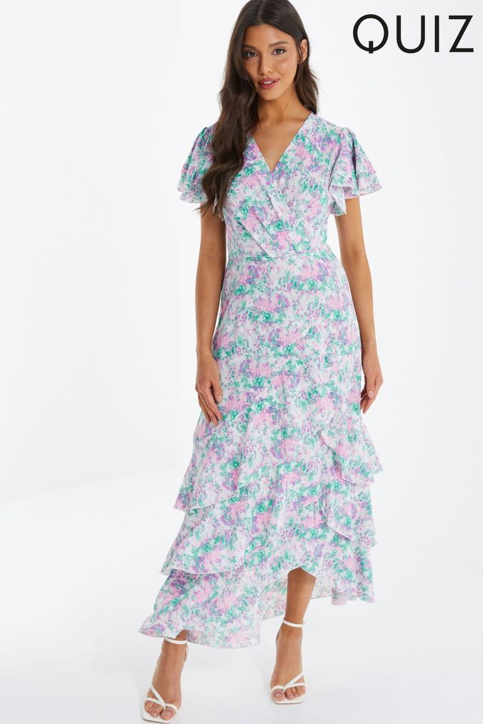 Quiz black floral print frill dress on sale