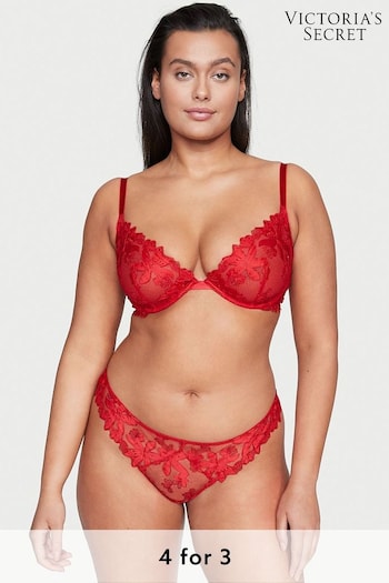 Victoria's Secret Lipstick Red Floral Embroidered Thong Panty (K35167) | £35