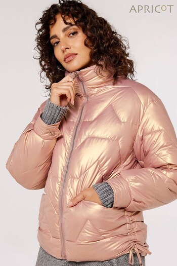 Apricot Pink Iridescent Puffer Jacket (K35338) | £49