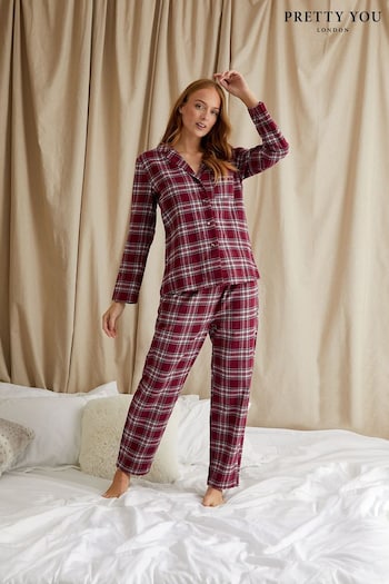 Pretty You London Red Cosy Cotton Plaid Pyjama Set (K35350) | £56