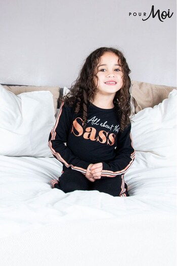 Pour Moi Black Mini Moi Jersey Cotton Slogan Pyjama Set (K35368) | £16