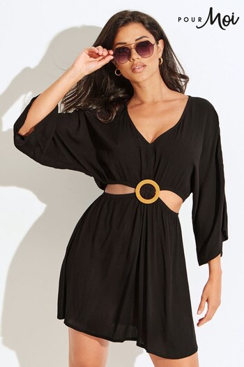 Pour Moi Black Ecovero Cut Out Crinkle O Ring Cover Up (K35375) | £39
