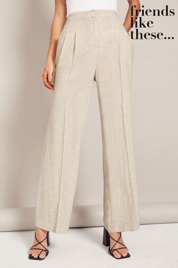 Friends Like These Stone Petite Linen Look Tailored Wide Leg Trousers (K35598) | £36