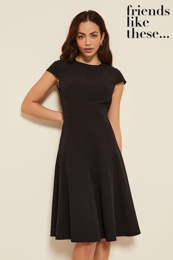 Fragrance Gift Sets Black Petite Tailored Fit and Flare Short Sleeve Skater Dress (K35603) | £44