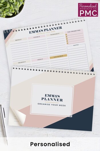 Personalised Free Text Navy & Blush A4 Desk Planner by PMC (K35658) | £16