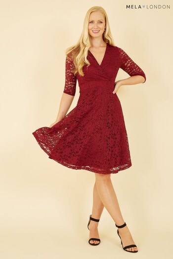 Mela Red Lace Long Sleeve Dress (K35921) | £50