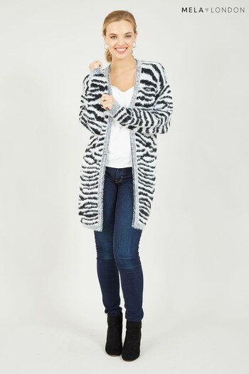 Mela Black Zebra Knitted Edge To Edge Cardigan (K35923) | £40