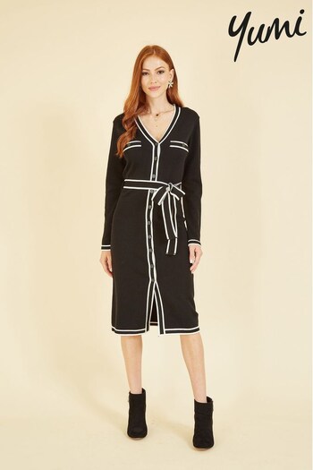 Yumi Black & White Knitted Shirt Dress With Contrast Border (K35946) | £60