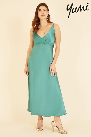 Yumi Sage Green Satin Strappy Wrap Dress (K35963) | £70