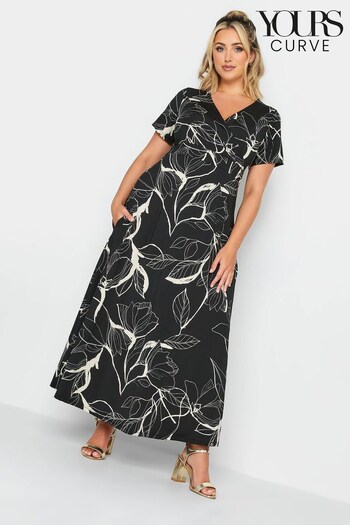 Yours Curve Black Linear Floral Dress (K36033) | £35