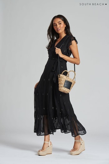 South Beach Black Sequin Detail Midi Dress (K36041) | £42