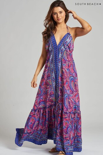 South Beach Purple Halter Scarf Maxi Dress (K36044) | £38