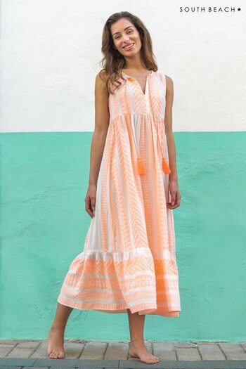 South Beach Orange Jacquard Sleeveless Maxi Dress (K36048) | £42