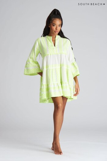 South Beach Yellow Jacquard Tiered Summer Dress (K36050) | £42