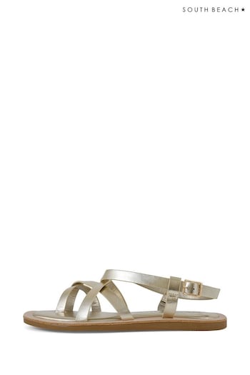 South Beach Gold Strappy Sandal with Padded Sole (K36069) | £26