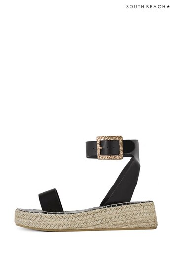 South Beach Brown PU Espadrille Sandal with Textured Buckle (K36073) | £30