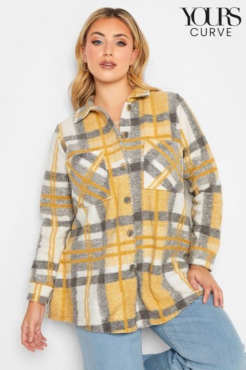 Yours Curve Neutral Check Felted Shacket (K36091) | £48