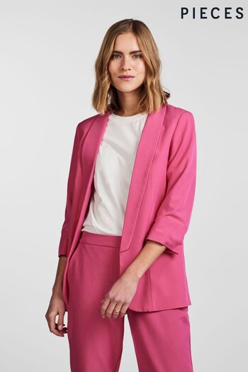 Pieces Bright Pink Relaxed Ruched Sleeve Workwear Blazer (K36178) | £42