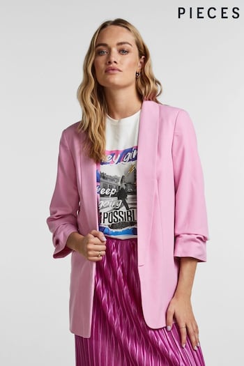 Pieces Pastel Pink Relaxed Ruched Sleeve Workwear Blazer (K36183) | £42