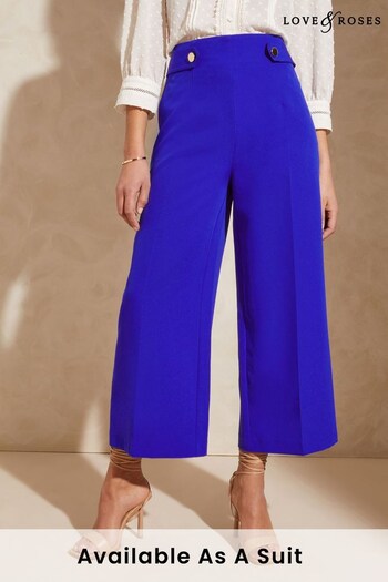Love & Roses Cobalt Blue Button Detail Culotte Trousers (K36422) | £35