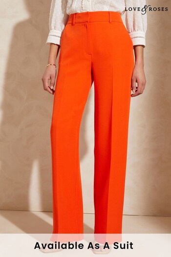 Love & Roses Chilli Red High Waist Wide Leg Tailored Trousers (K36433) | £38