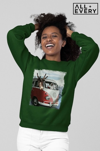 All + Every Bottle Green Volkswagen Santa And Reindeer T1 Camper Van Women's Sweatshirt (K36441) | £36