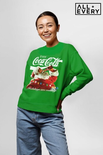 All + Every Kelly Green Coca Cola Holidays Are Coming Lights Women's Sweatshirt (K36447) | £36