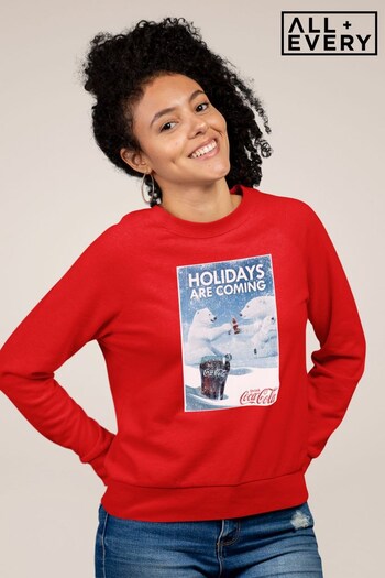 All + Every Fire Red All + Every Christmas Fire Red Coca Cola Holidays Are Coming Polar Bear Cheers Women's Sweatshirt (K36448) | £36
