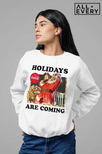 All + Every White Coca Cola Hyperdry Holidays Are Coming Santa Women's Sweatshirt (K36451) | £36