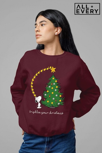 All + Every Burgundy Peanuts Snoopy Woodstock Brighten Your Christmas Women's Sweatshirt (K36454) | £36