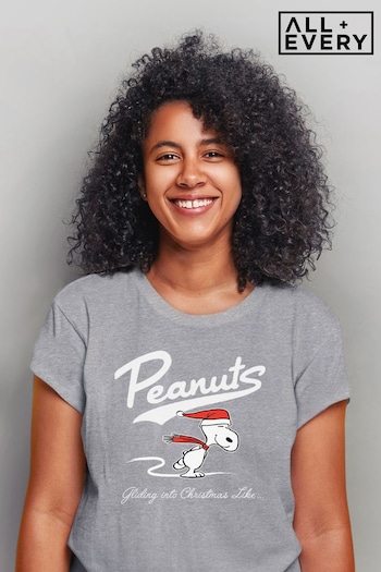 All + Every Grey Marl Peanuts Snoopy Gliding Into Christmas Like Women's T-Shirt (K36455) | £23