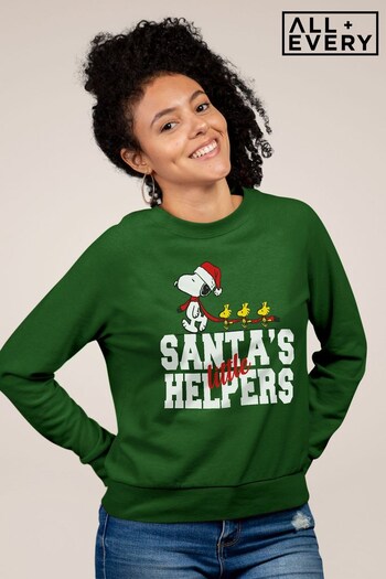 All + Every Bottle Green Peanuts Snoopy Woodstock Santas Little Helpers Women's Sweatshirt (K36457) | £36