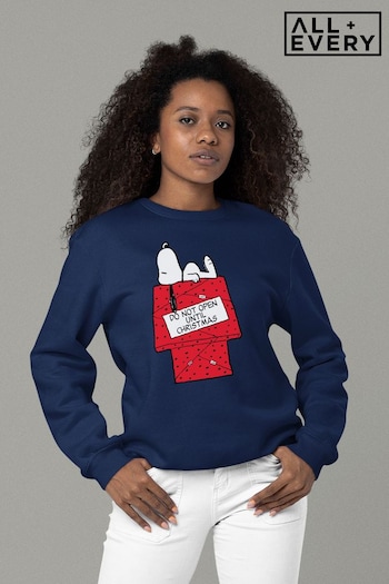 All + Every Oxford Navy Peanuts Snoopy Do Not Open Until Christmas Day Women's Sweatshirt (K36462) | £36