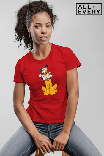 All + Every Red Disney Christmas Pluto Santa Letter Women's T-Shirt (K36478) | £23