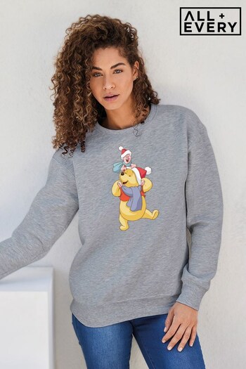 All + Every Heather Grey Disney Christmas Hats Winnie The Pooh And Piglet Women's Sweatshirt (K36479) | £36