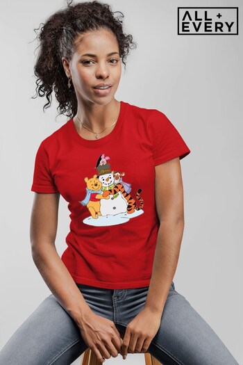 All + Every Red Disney Christmas Winnie The Pooh Tigger Snowman Hug Women's T-Shirt (K36482) | £23