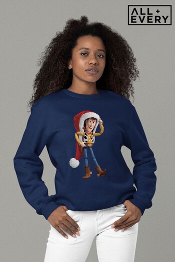 All + Every Oxford Navy Disney Christmas Toy Story Woody Wearing Santa Hat Women's Sweatshirt (K36483) | £36