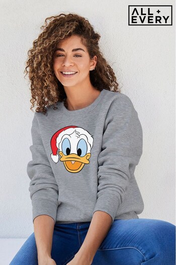 All + Every Heather Grey Disney Christmas Donald Duck Headshot Women's Sweatshirt (K36485) | £36