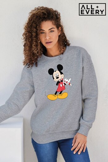All + Every Heather Grey Disney Christmas Mickey Mouse Eating Candy Cane Women's Sweatshirt (K36491) | £36