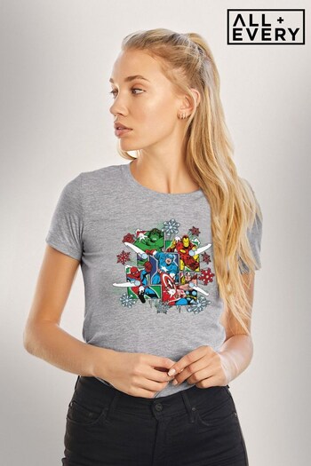 All + Every Grey Marl Marvel Neck The Avengers Comic Panel Snowballs Women's T-Shirt (K36497) | £23
