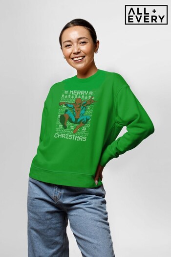 All + Every Kelly Green Marvel Christmas Spider Man Swing Merry Christmas Women's Sweatshirt (K36501) | £36